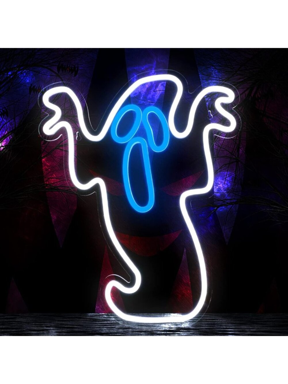 Flickering Ghost Neon Light - USB Powered LED Wall Decor for Halloween & Parties